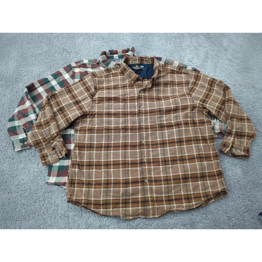 Lot of 2 Ridgecut‎ Toughwear Button Up Shirt Mens 3XL Plaid Long Sleeve Flannel
